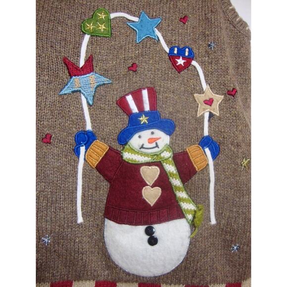 Designer Originals Christmas VEST Sleeveless Sweater USA Theme SZ L Santa Angels - Picture 3 of 6